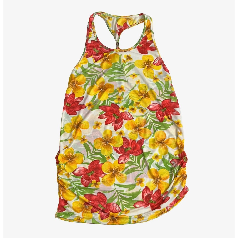 Vamp Brazil Floral Swim Cover Up Tunic Top Womens M Tropical Ruched Racerback